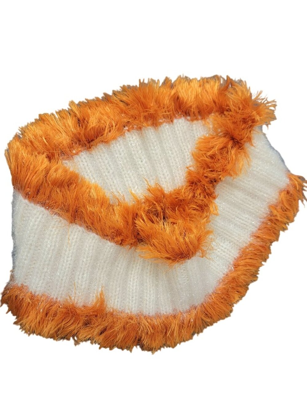 Orange Cream Fringe Cowl Women Winter Accessories Handmade Crochet Knit Scarf